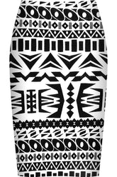 Aztec Printed Stretch Pencil Midi Skirt For Women 8-10 - Dropwear